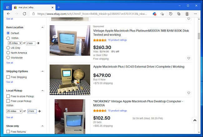 Pesquisando no eBay por computadores antigos.