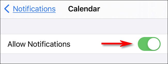 Nas configurações do iPhone, ative as notificações do Calendário.