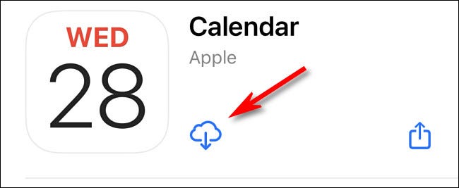 Toque no ícone de download do iCloud para baixar o Calendário da App Store.