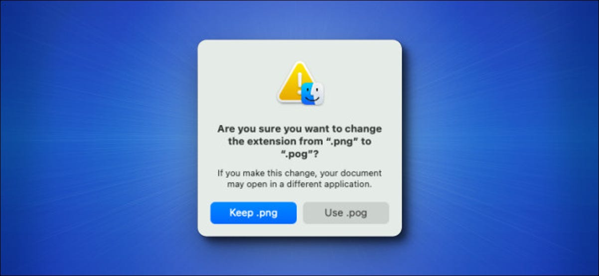A janela de aviso de alteração da extensão do arquivo Mac Big Sur em um fundo azul.