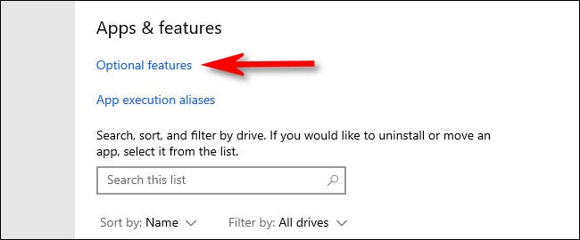 Em "Aplicativos e recursos", clique em "Recursos opcionais".