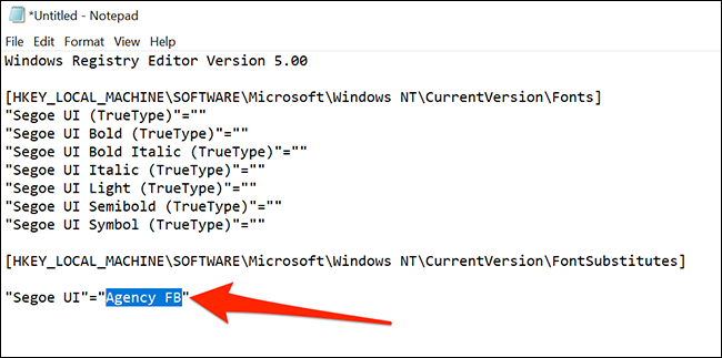 Código para alterar a fonte padrão no Windows 10