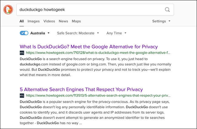 Pesquisar How-To Geek em DuckDuckGo Without Bangs