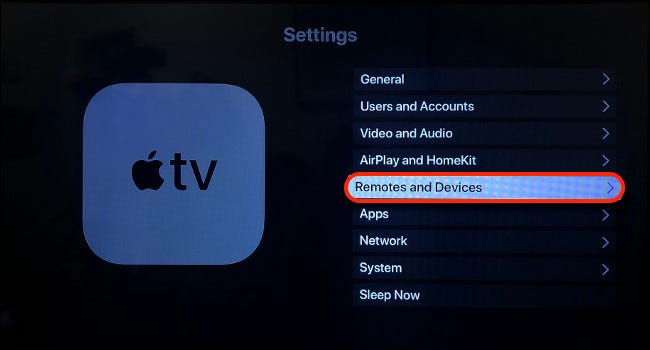 Menu de configurações da Apple TV