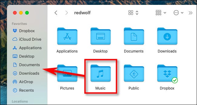 Em um Mac, arraste o ícone da pasta "Música" para a barra lateral.