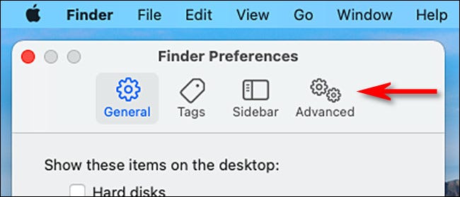 Em Preferências do Finder, clique em "Avançado".