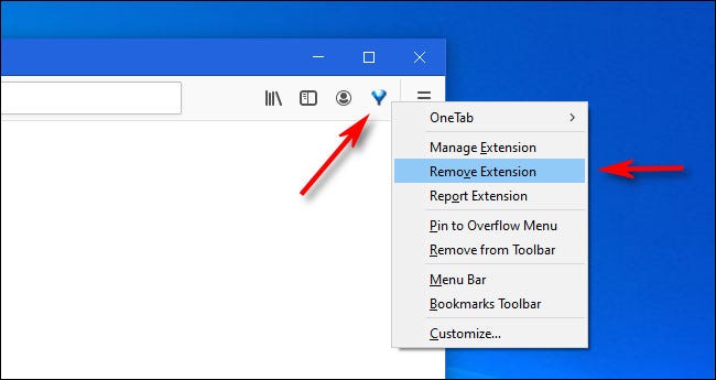 Clique com o botão direito em um ícone de extensão no Firefox e selecione “Remvoe Extension”.