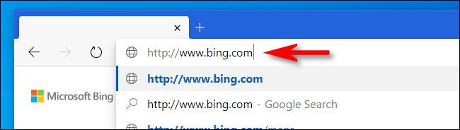 Digite “bing.com” na barra de endereço do seu navegador.