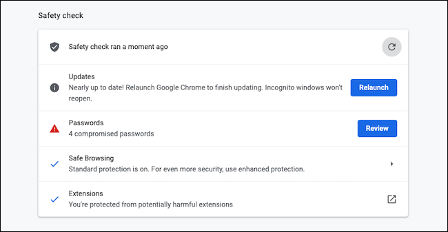 Execute a verificação de segurança no Google Chrome