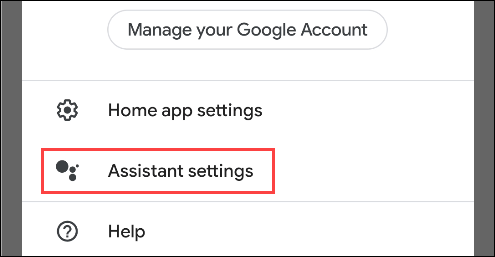 selecione as configurações do assistente do google
