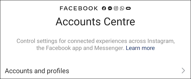 Centro de contas do Facebook no Instagram