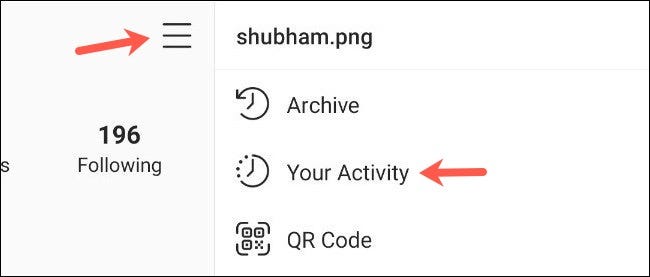 Visite a seção Sua Atividade no aplicativo Instagram