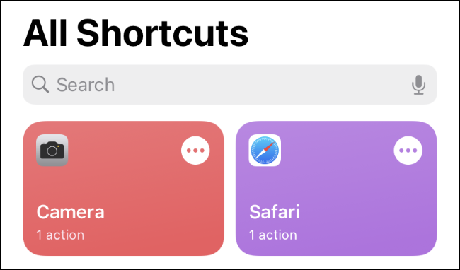 Shorts do aplicativo no aplicativo Apple Shortcuts