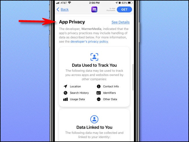 Na iPhone App Store, localize a seção "Privacidade do aplicativo" na lista de aplicativos.