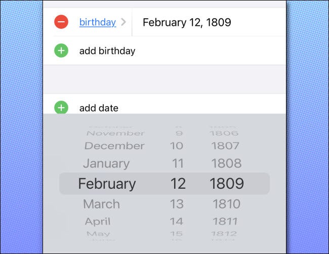 Use as rodas de data para inserir a data de aniversário.