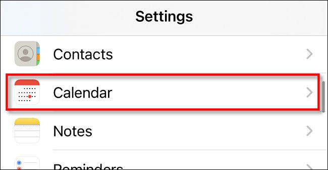 Nas configurações do iPhone, toque em "Calendário".