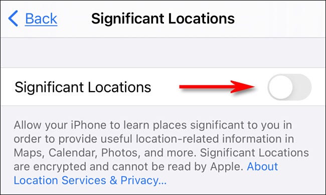 Nas configurações do iPhone, desative "Locais significativos".