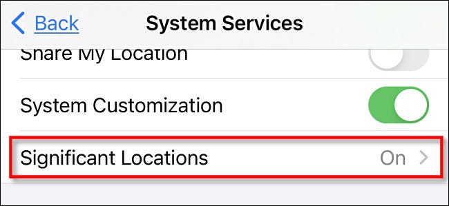 Nas configurações do iPhone, toque em "Locais significativos".