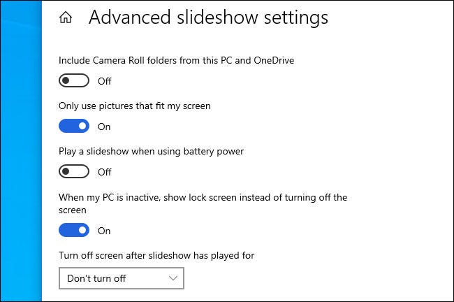 As configurações avançadas de apresentação de slides do Windows 10