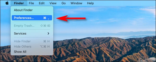 Clique no menu “Finder” e selecione “Preferências”.