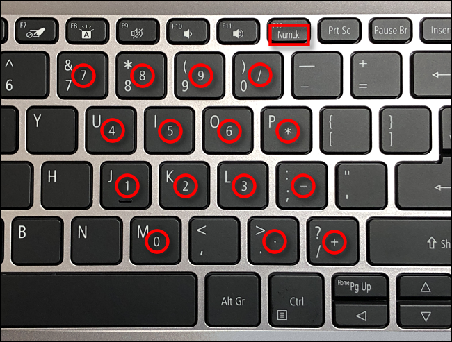 Exemplo de teclas num lock em um teclado de laptop
