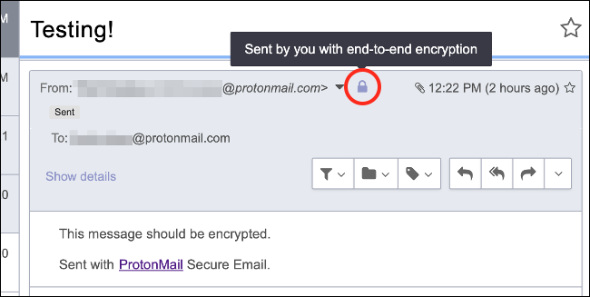 Email criptografado internamente por ProtonMail 