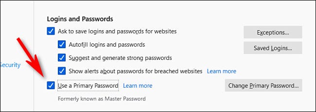 Nas opções de login e senha do Firefox, desmarque "Usar uma senha primária".