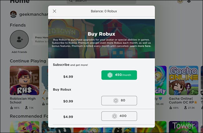 Comprando Robux no Roblox