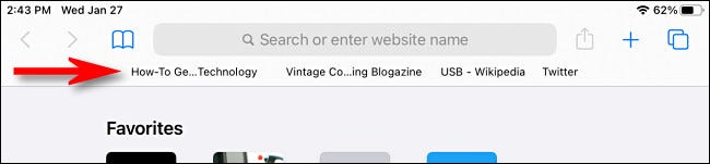 Um exemplo da Barra de Favoritos do Safari no iPad.