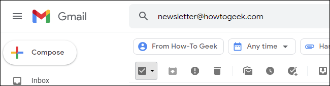 Pesquisando boletins informativos How-To Geek no Gmail.