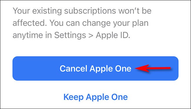 Toque em "Cancelar Apple One".