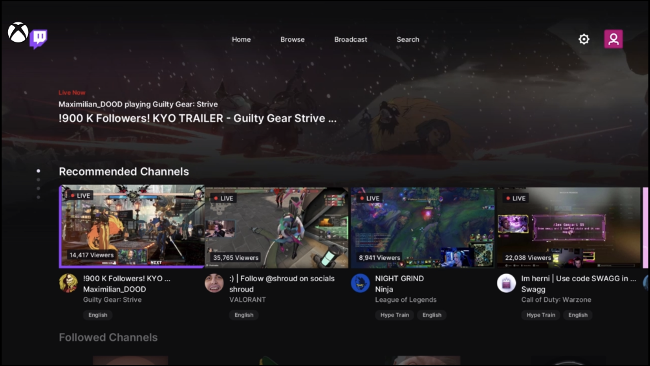 Aplicativo Twitch para Xbox