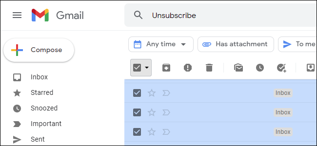 Pesquisando por "Cancelar inscrição" no Gmail.