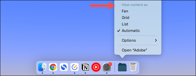 Alterar configuração de visualização de conteúdo para pasta no dock do Mac