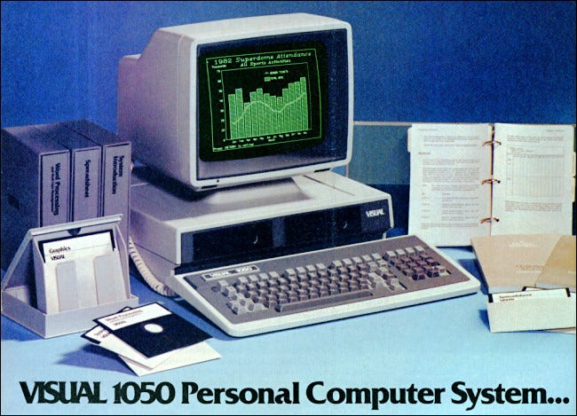 O computador Visual 1050 de um anúncio de revista de 1983.