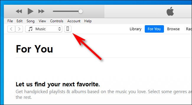 No iTunes, clique no ícone do dispositivo iPhone ou iPad na barra de ferramentas.