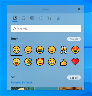 O seletor de emoji atualizado no Windows 10.