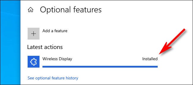 Após a instalação, você verá "Display sem fio" listado com "Instalado" ao lado.