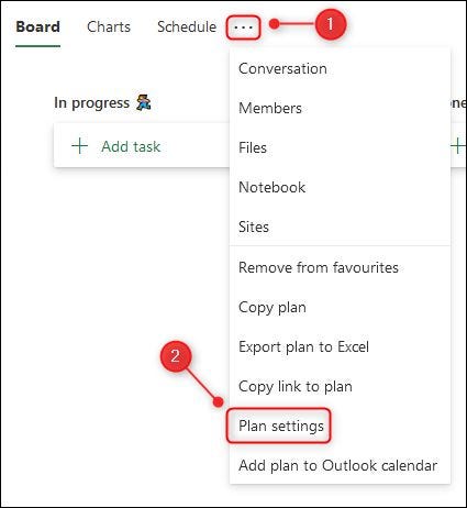 A opção de menu "Configurações do plano".