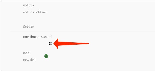 Clique no ícone do código QR para adicionar senhas de uso único ao 1Password