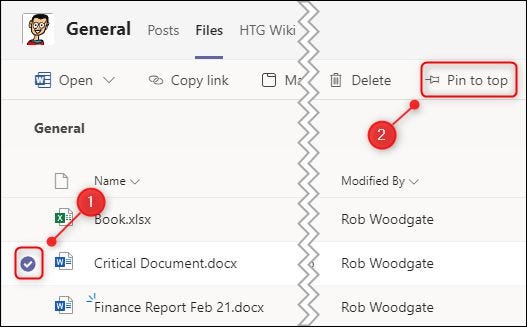 Um documento selecionado e a opção "Fixar no topo".