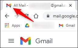 O número de "emails não lidos" no ícone da guia.