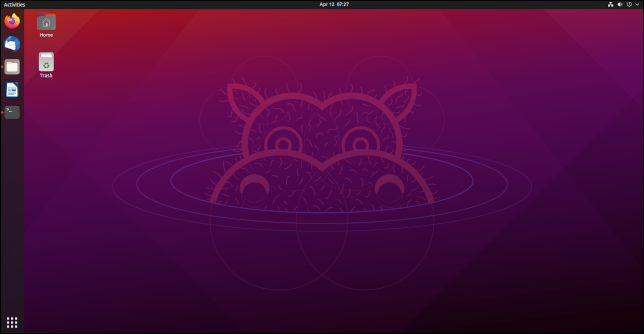 A área de trabalho padrão do Ubuntu 21.04