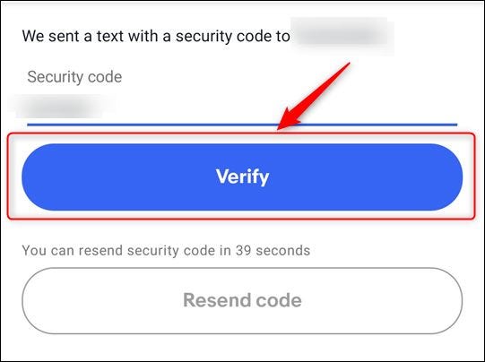 A caixa de texto de entrada do código e o botão "Verificar"