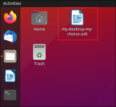 Um ícone de arquivo na área de trabalho do Ubuntu