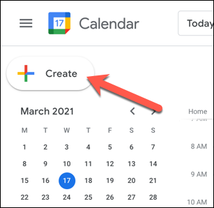 No site do Google Agenda, pressione o botão "Criar".
