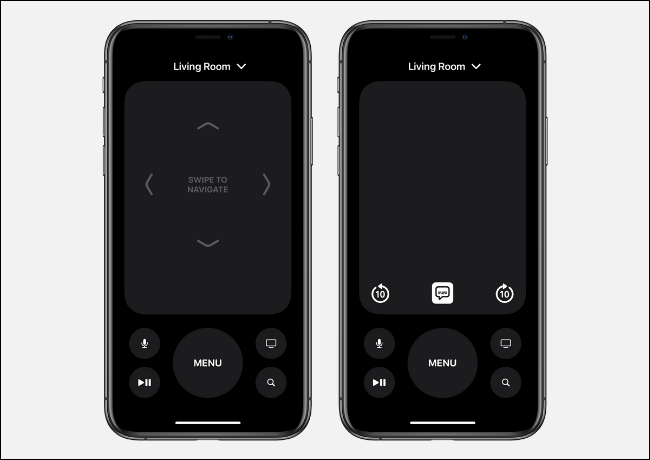 Interface do controle remoto da Apple TV no iPhone