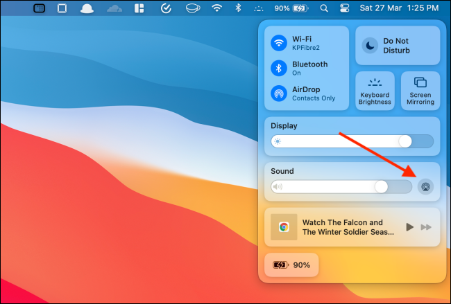 Clique no botão AirPlay em Sons no Centro de Controle
