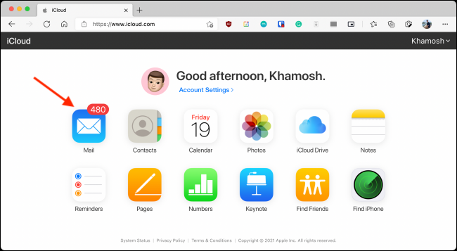 Clique em Mail from iCloud Website