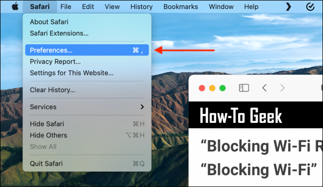 Clique em Preferências nas configurações do Safari